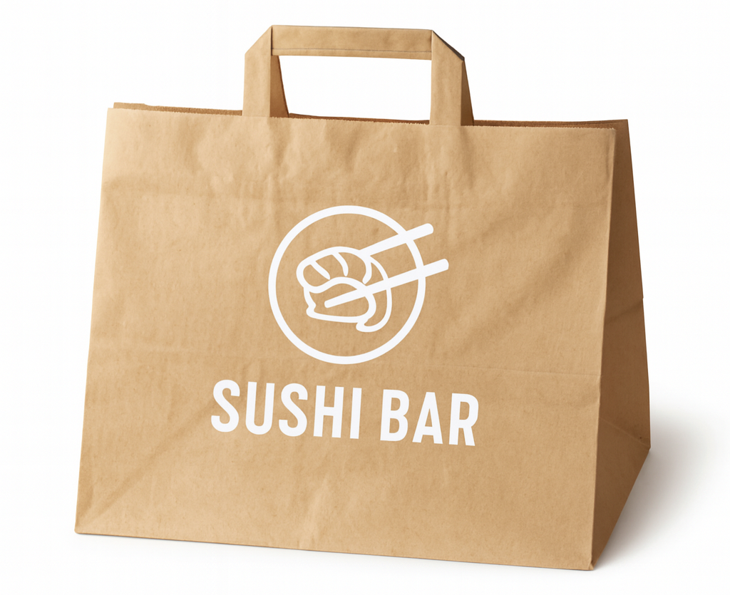 torba cateringowa 32×22×24 cm – papier kraft, uchwyt płaski, duże dno