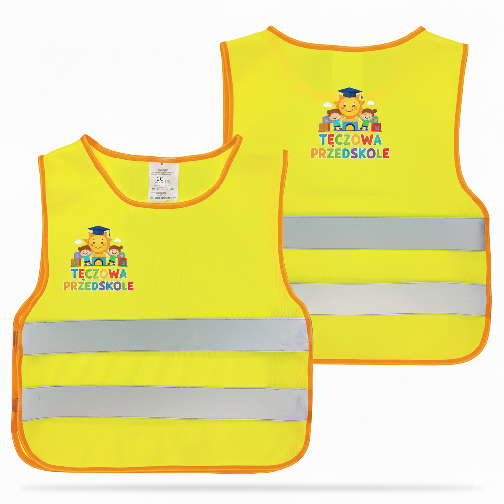 Żółta i pomarańczowa kamizelka odblaskowa dla dzieci do przedszkola