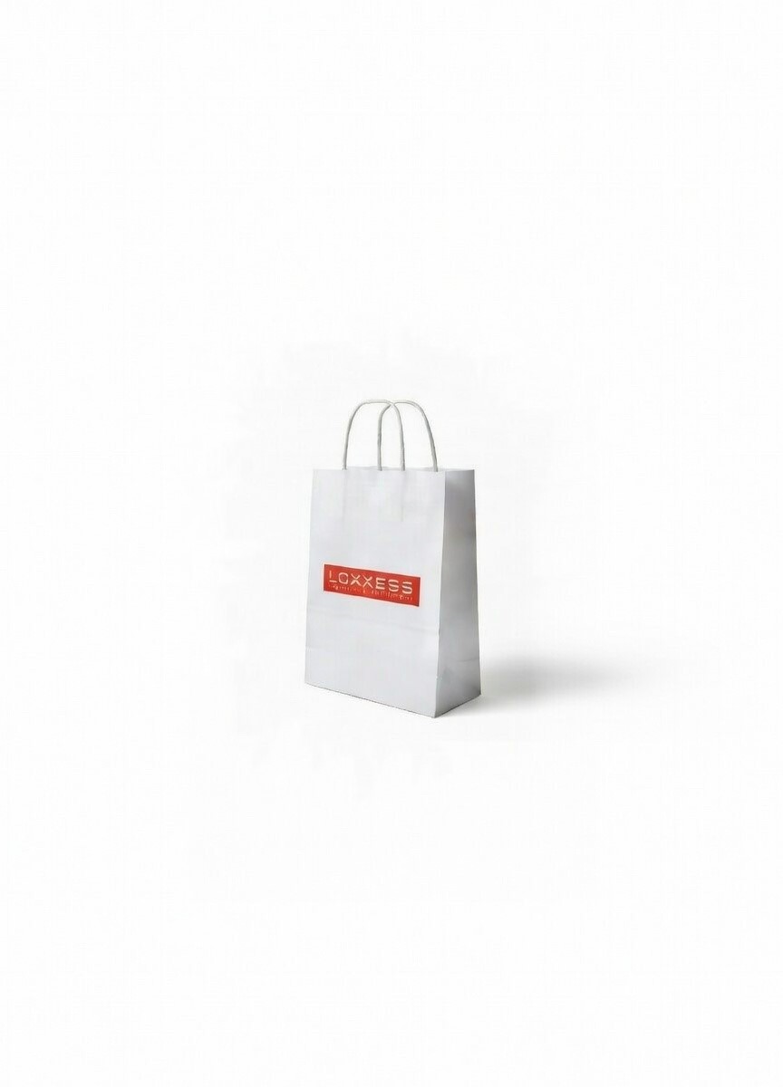 Mała biała torebka papierowa 18×8×21 cm – uchwyt skręcany