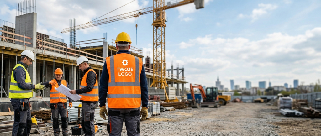 Kamizelka ostrzegawcza z nadrukiem na placu budowy – widoczność i BHP 2026
