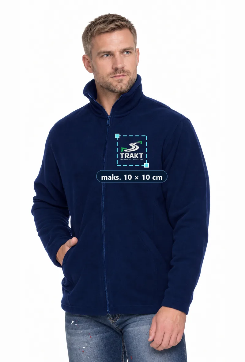 Granatowy polar rozpinany Double z haftem logo TRAKT na piersi — pole haftu do 10 × 10 cm (logo przykładowe, zdjęcie poglądowe)