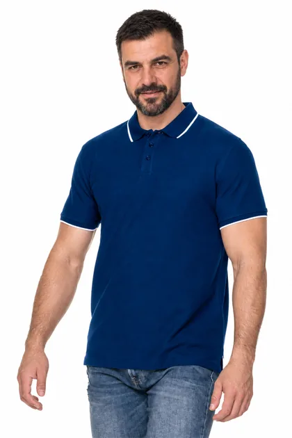 Koszulka polo z logo firmy — model Line 200 (42280), kontrastowe paski